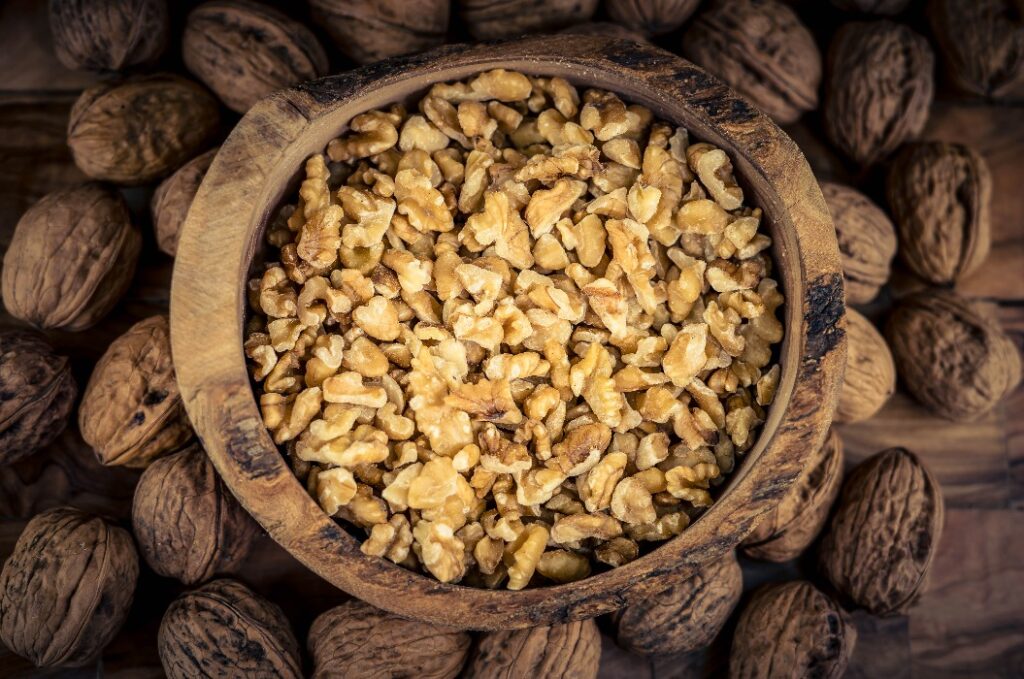 Wallnuß Juglans regia auf Olivenholz